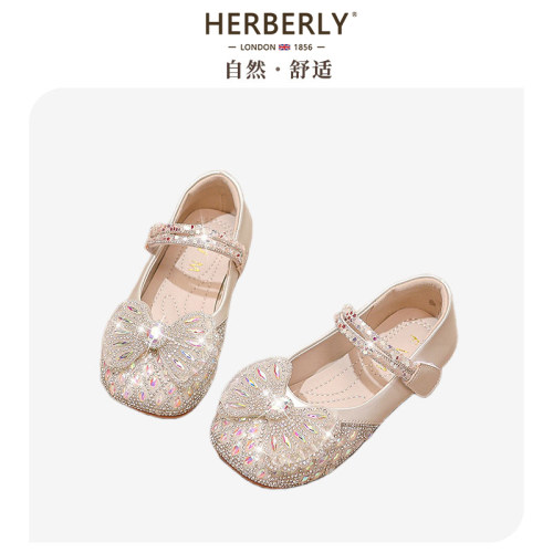 赫柏莉HERBERRY女童闪亮水钻公主鞋春秋款洋气小女孩软底水晶单鞋