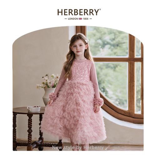 赫柏莉HERBERRY女童生日礼服蓬蓬裙秋冬洋气女宝宝亮片网纱公主裙