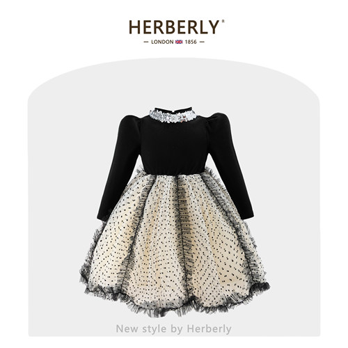 赫柏莉HERBERRY女童波点网纱蓬蓬裙秋装时髦小女孩生日礼服公主裙