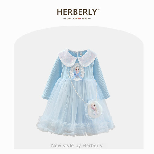 赫柏莉HERBERRY女童爱莎公主裙春秋款士迪尼女宝宝生日礼服连衣裙
