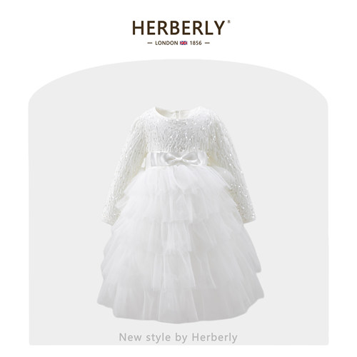 赫柏莉HERBERRY女童加绒连衣裙秋冬洋气小女孩生日亮片蓬蓬公主裙