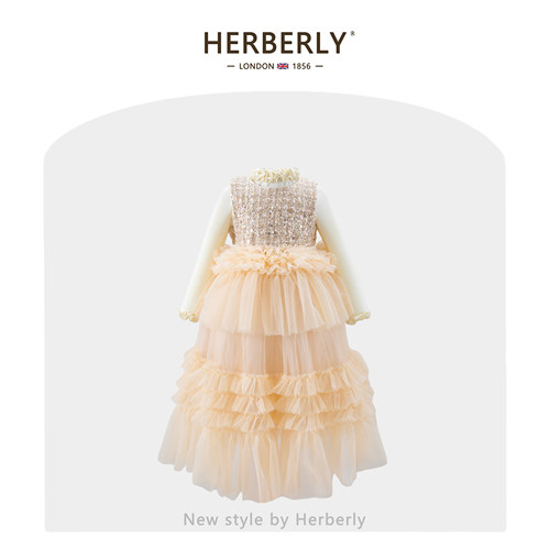 赫柏莉HERBERRY女童小香风蓬蓬蛋糕裙秋冬装重工小女孩生日公主裙