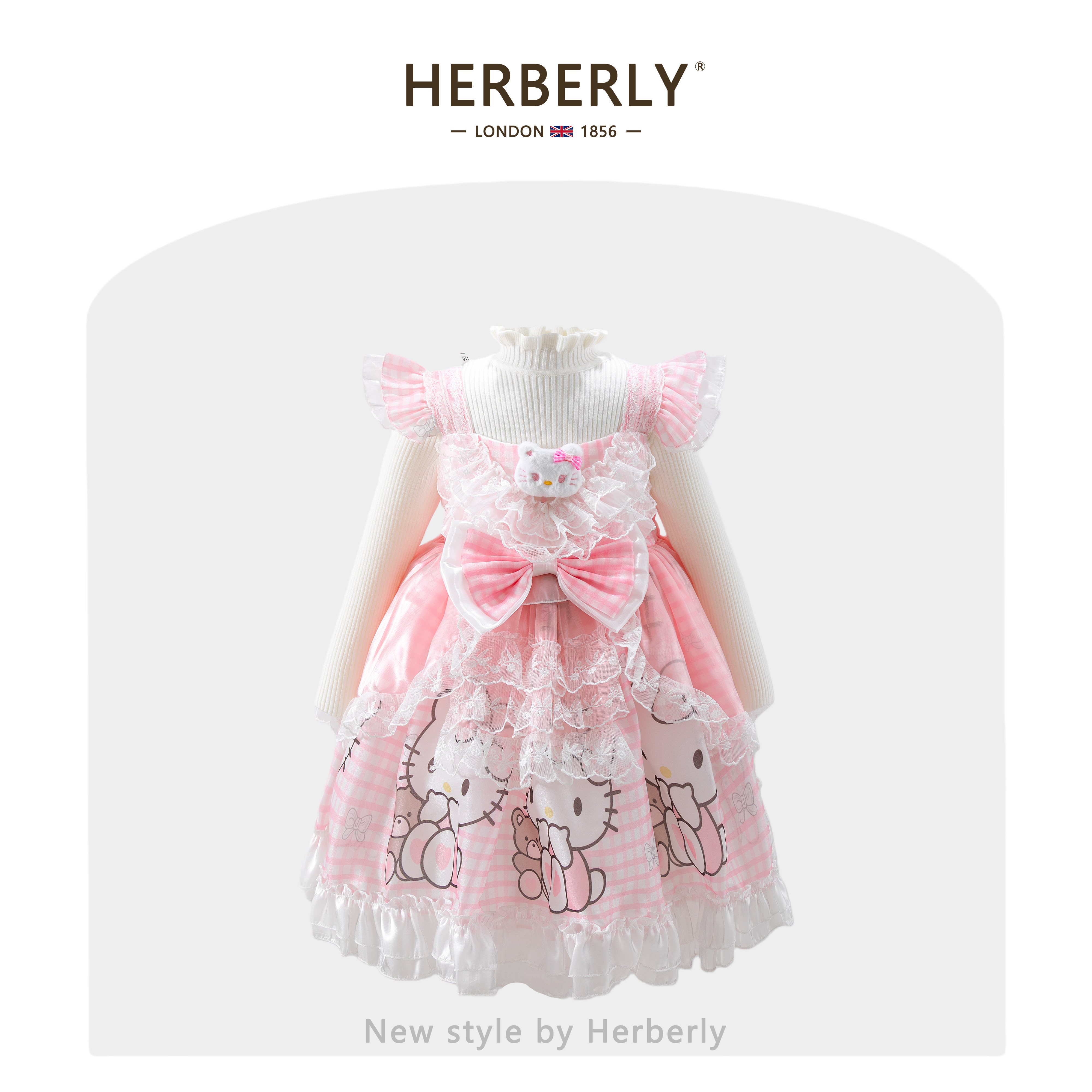 赫柏莉HERBERRY女童加绒毛衣公主裙秋冬可爱儿童凯蒂猫蓬蓬连衣裙