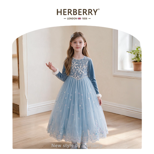 赫柏莉HERBERRY女童艾莎披风公主裙秋冬女宝宝爱莎生日礼服连衣裙