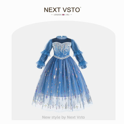 英国NEXT VSTO女童爱莎公主裙秋冬新款洋气小女孩elsa礼服连衣裙