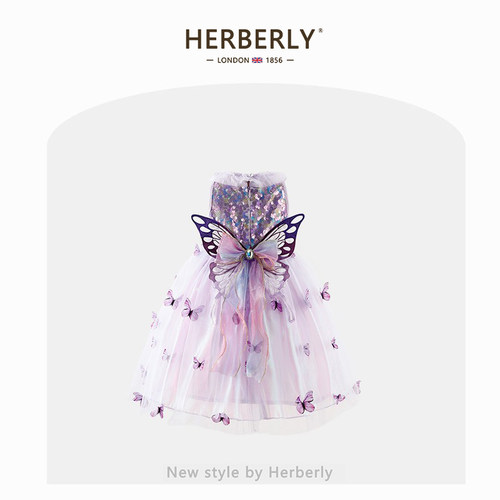 赫柏莉HERBERRY女童连衣裙夏季儿童蝴蝶背心裙小女孩网纱公主裙子
