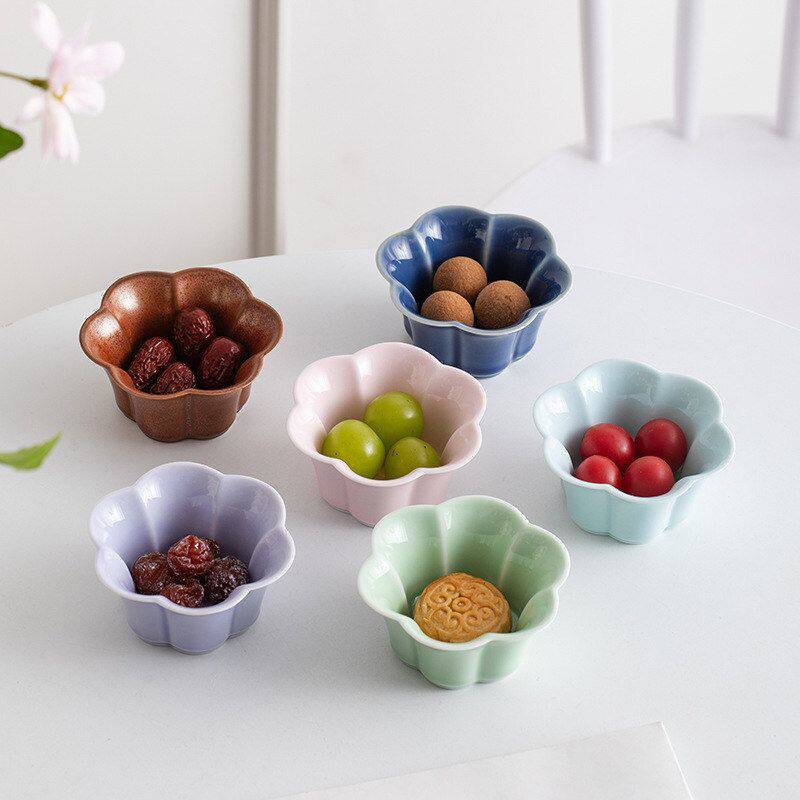 现代酒店中式蜀门干果盘装饰糕点家用精致复古陶瓷零食盘坚果碟子