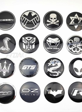 适用于汽车轮毂盖改装贴标漫威英雄LOGO标志贴标摩托RS油箱标56mm