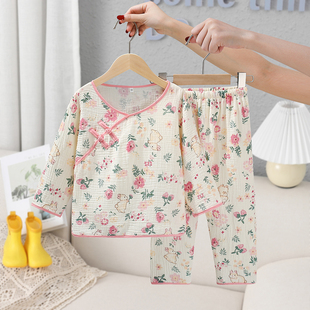 女童睡衣春秋款纯棉儿童家居服a类全棉宝宝长袖开衫小孩有领套装