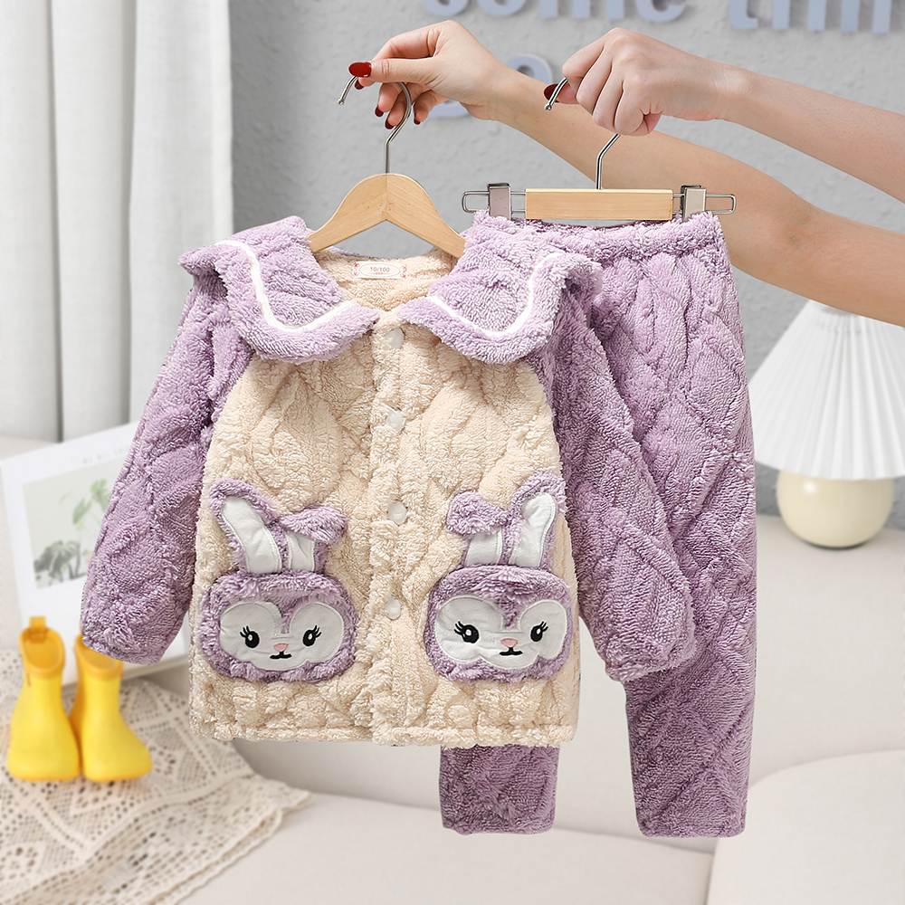 冬季儿童三层夹棉加厚保暖睡衣