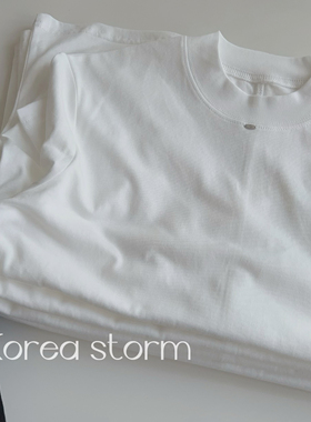 韩国单ONE领口小铁标后背明线 半高领软糯亲肤纯棉打底 T恤 上衣