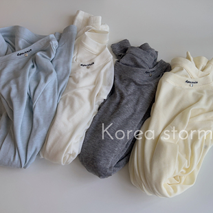 新款 轻薄上衣 韩国单 2026春夏季 T恤 领口刺绣纯色简约百搭长袖