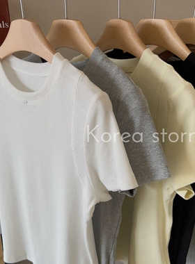 韩国单 2026春夏系列新款百搭圆领 短袖T恤女显瘦上衣