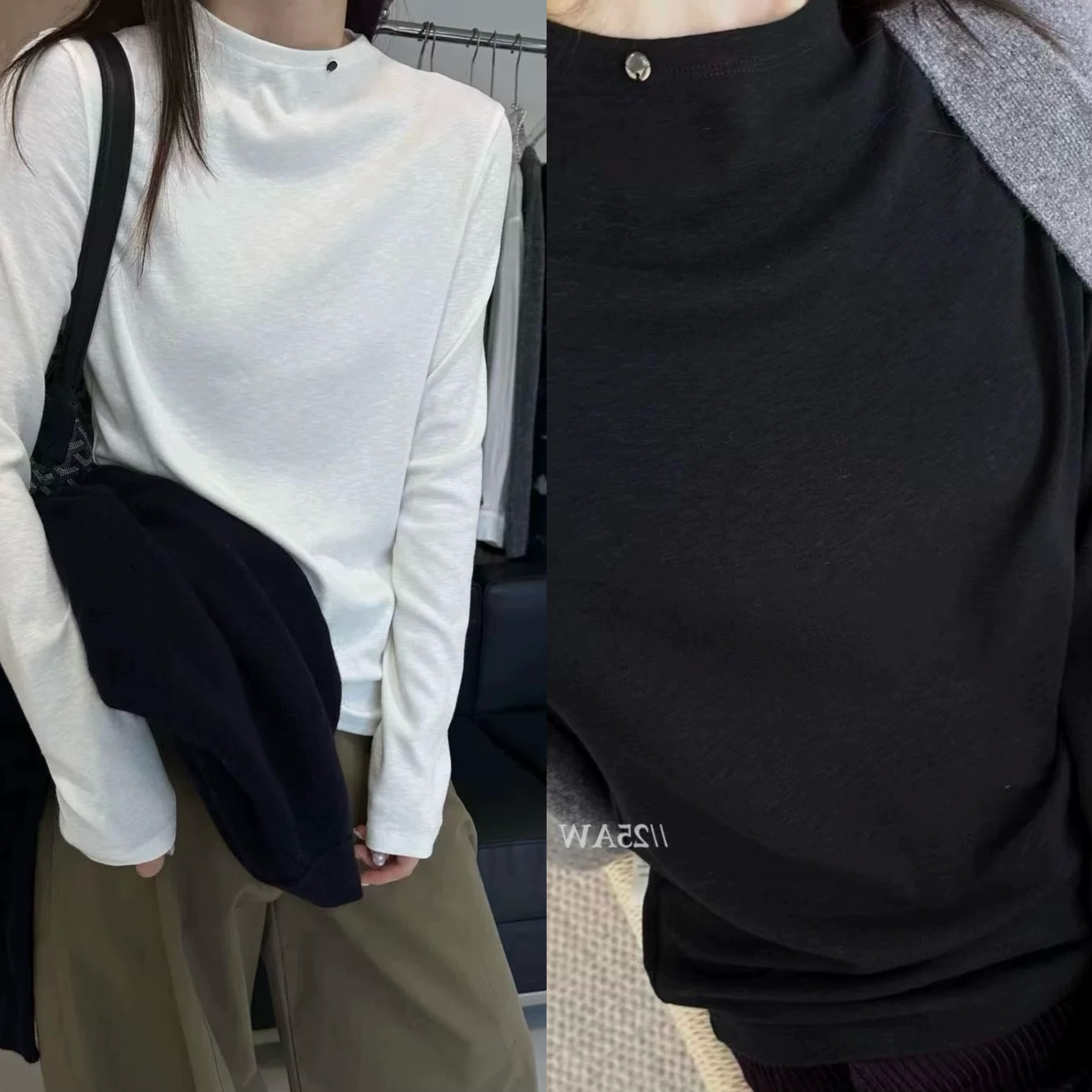 韩国单 2025秋冬新款半高领百搭薄绒长袖舒适女打底衫上衣