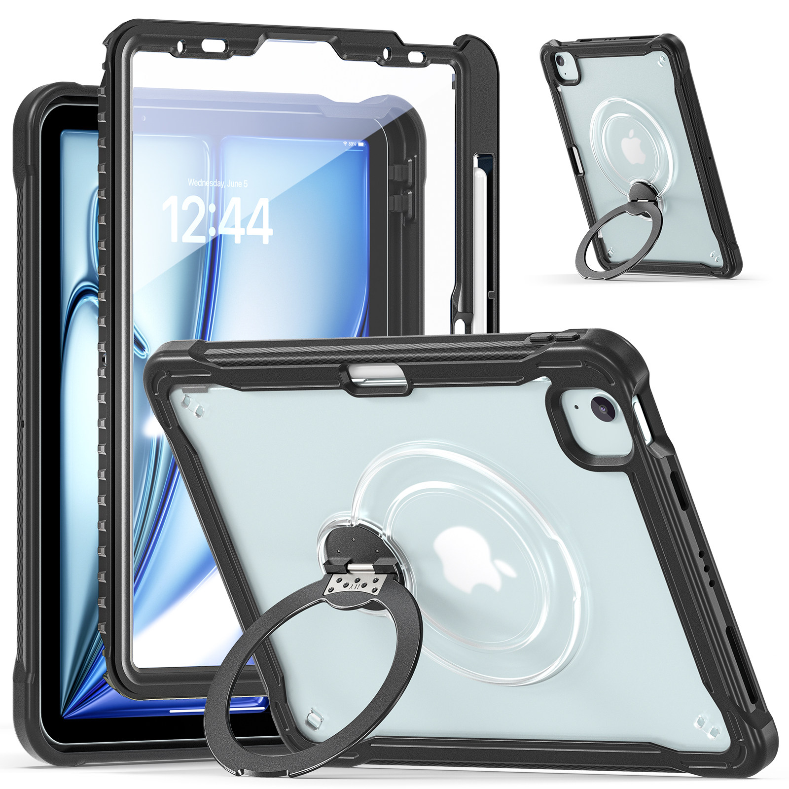 Air11防摔平板壳适用苹果iPad Pro11寸2025电脑保护套M3 M2内置旋转支架笔槽挂绳防摔Air4/5自带钢化膜