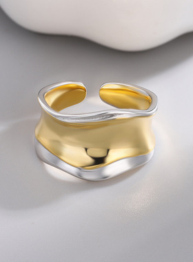 欧美时尚极简波浪曲线戒指小众设计夸张圆弧冷淡风几何指环首饰品