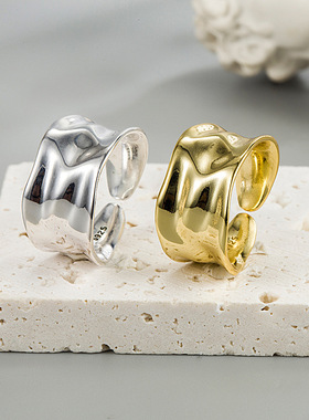 02454小众设计不规则哑光金属开口戒指女 复古个性简约百搭指环潮