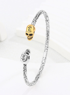 复古做旧个性双头骷颅头手镯女时尚小众设计轻奢百搭开口手环饰品