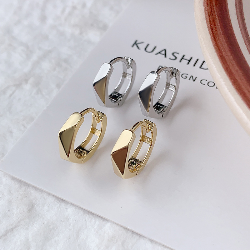 3048欧美镂空简约菱形圆圈耳扣金属风时尚新款气质小众设计感耳环