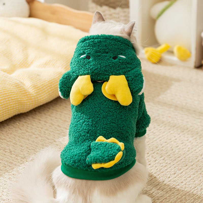 宠物猫衣服可爱舞狮秋冬季猫咪连帽撞色两脚衣泰迪小狗狗服饰