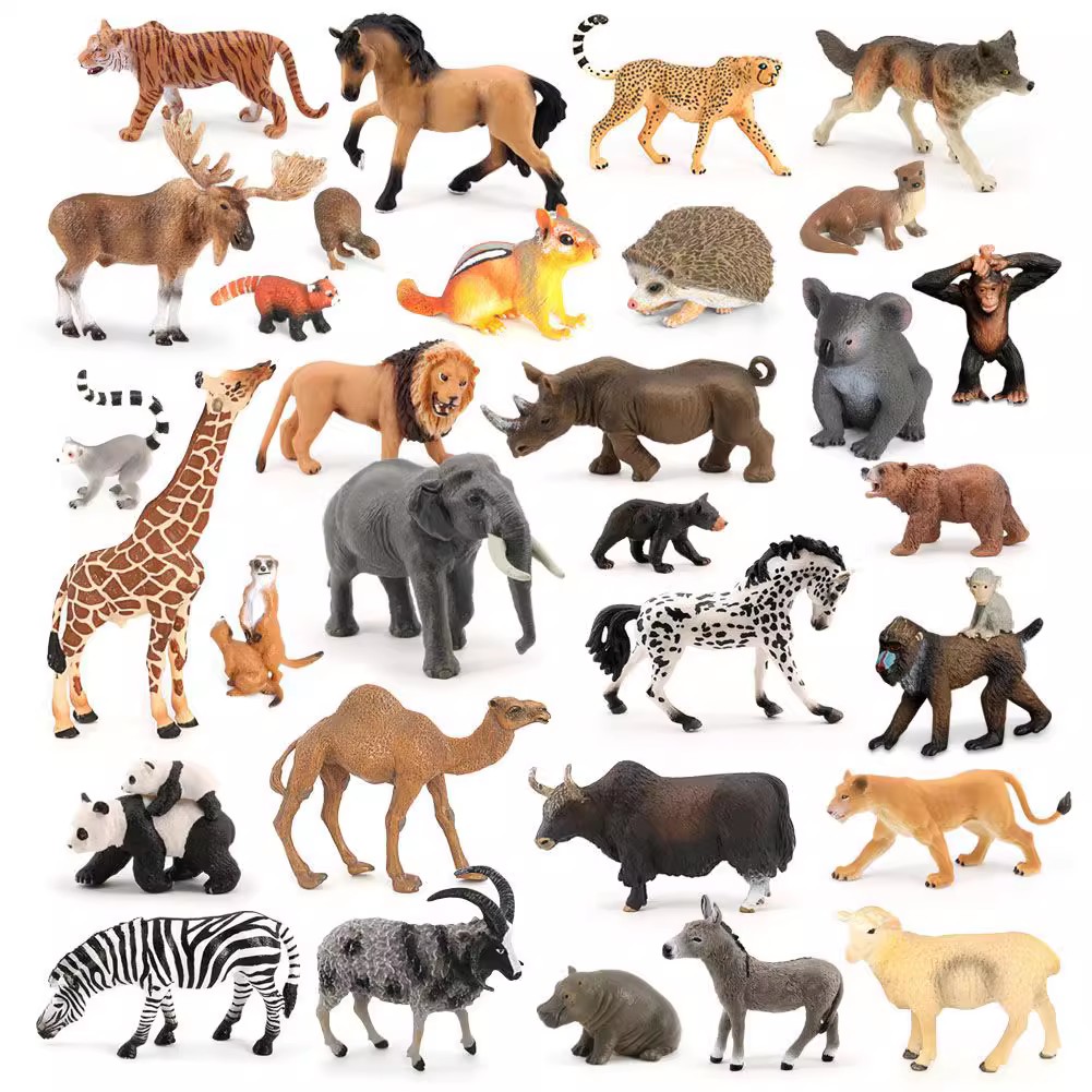 6款8种套装野生动物模型马狼牛羊老虎狮子大象长颈鹿鳄鱼玩具摆件