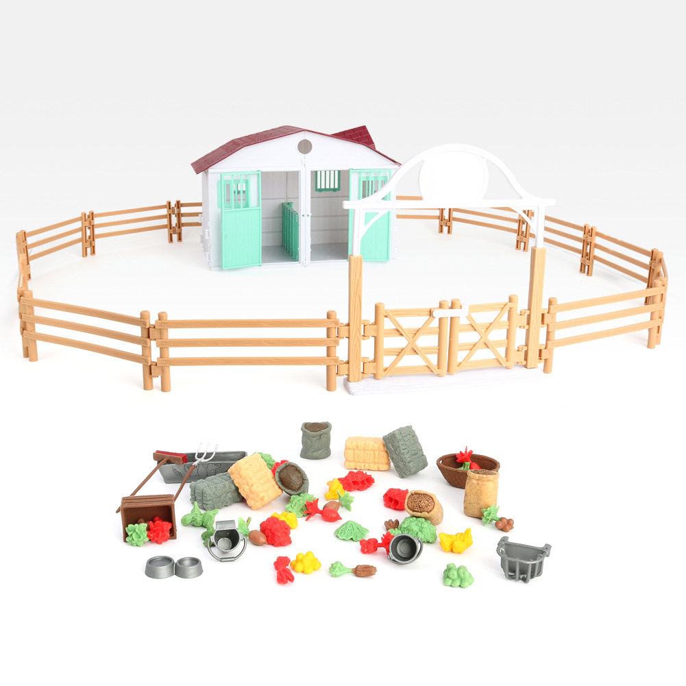 套装仿真农场牧场模型儿童过家家diy玩具房子马棚围栏场景摆件