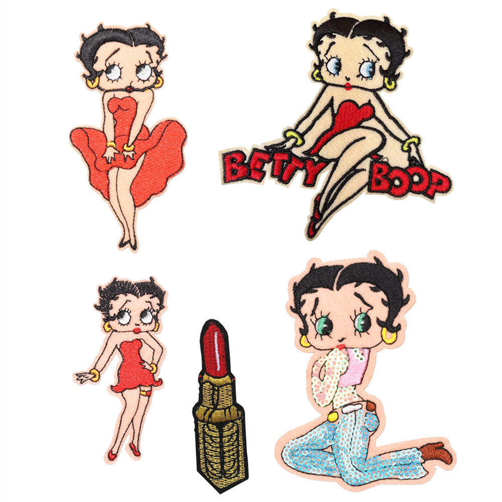 女孩红裙女郎性感贝蒂装饰贴口红衣服装饰贴布贴花刺绣卡通