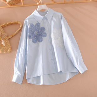 2026春季新款女装白色翻领长袖衬衫高级感独特漂亮轻国风刺绣上衣