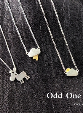 Odd One 925银拉丝工艺云朵天气小麋鹿短项链项链锁骨链