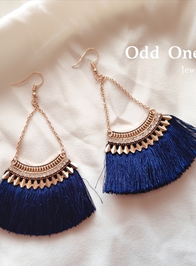 Odd One 时尚度假风蓝色流苏民族风耳环耳饰