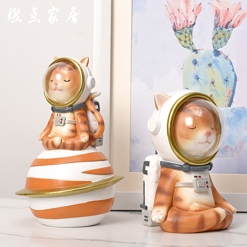 北欧创意个性桌上ins简约可爱猫咪小鹿兔子小动物桌面宇航员摆件