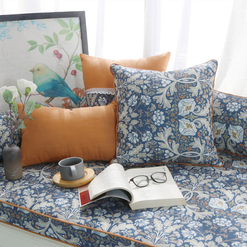 棉麻欧式沙发抱枕床头三角靠垫飘窗阳台扶手靠背美式印花大抱枕