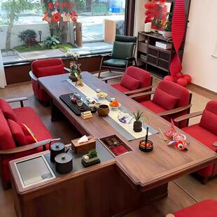 新中式茶桌2026新款高端办公室北美黑胡桃木实木泡茶台家用客厅