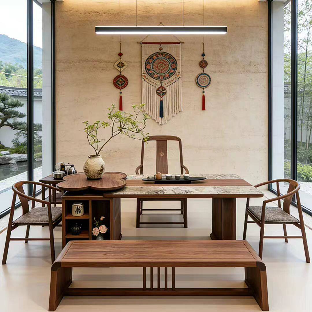 新中式实木茶桌椅组合宋氏美学黑胡桃木家用客厅高端简约泡茶桌