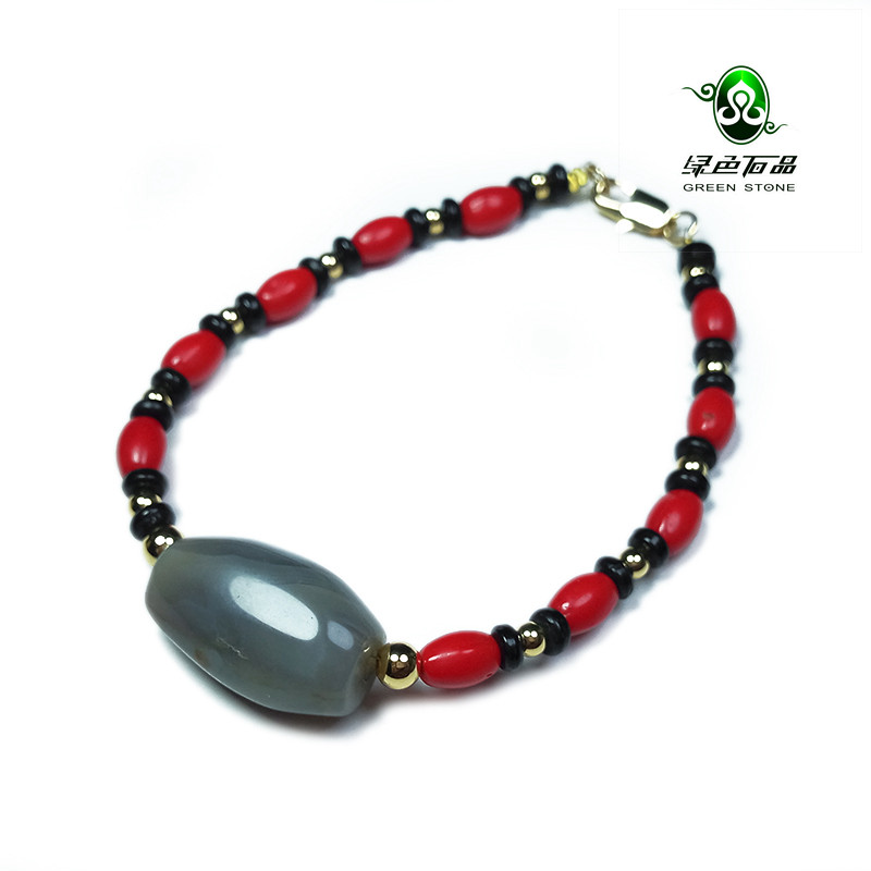 实物拍照wp692 不还价 清代老玛瑙橄榄主珠+雪巴琉璃手链