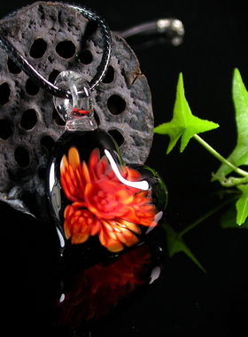 现货古法琉璃 手工琉璃心形项链 女款送韩国皮绳tg238