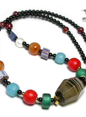 清代老玛瑙老琉璃多宝项链颈链