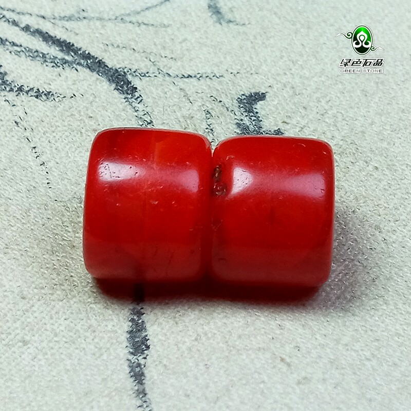 实物拍照wp1427 不还价 西藏DIY一对清代红色琉璃散珠对装