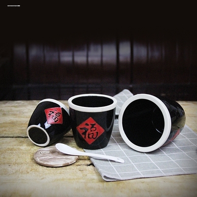 福字小酱缸水缸家用小型厨房摆件杯迷你瓷老式陶瓷调料粗小号米缸