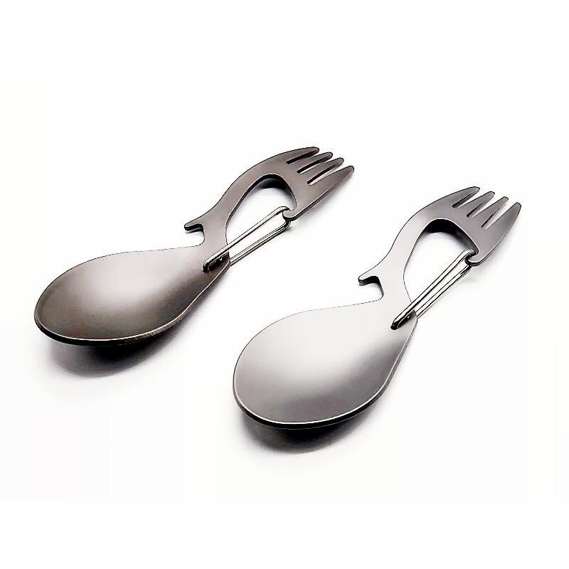 户外露营多功能叉勺子带开瓶器不锈钢/钛餐勺双头勺叉野营餐具图片