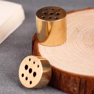 黄铜香炉铜香插多孔插香底座三支香九孔圆柱香道圆柱形小香插