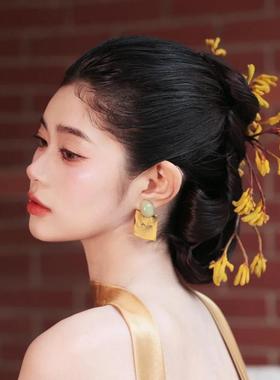 水舞B2929 新中式袋鼠爪黄色永生花新娘头饰古典旗袍晨袍发饰配饰