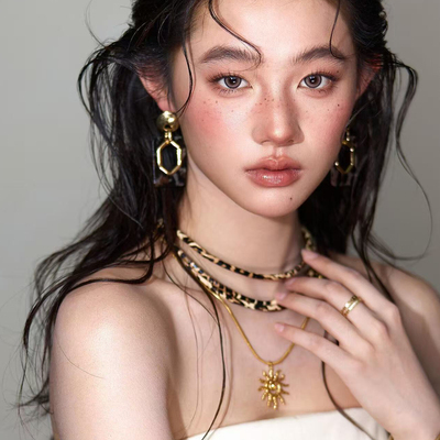 水舞D1182 康康老师同款秋季美拉德新娘项链豹纹项圈耳环套装配饰