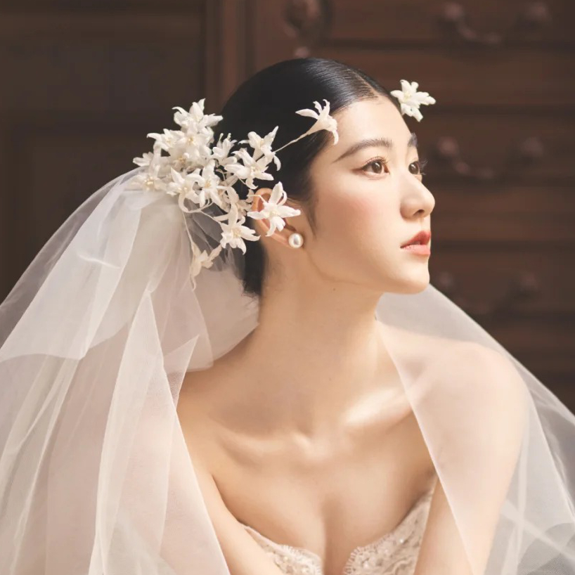 水舞A5295 手作超仙白色花朵新娘头饰复古结婚边夹旅拍婚纱配饰