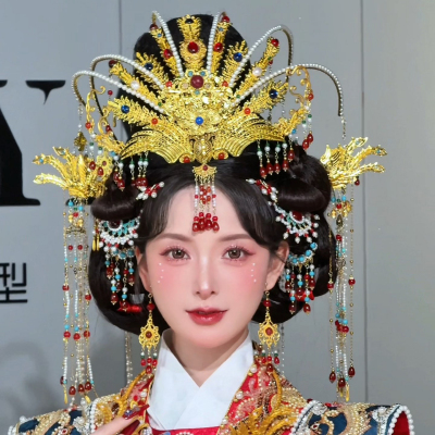 水舞U2359 新款流苏凤凰华丽新娘凤冠头饰唐风汉服发冠龙凤褂配饰