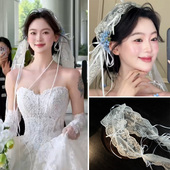 水舞B3057 手作蕾丝蝴蝶结长款 发带新娘头饰超仙甜美公主造型发饰