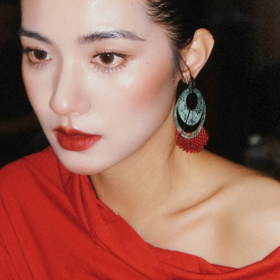水舞H2318 复古做旧新娘耳环手工新中式串珠耳钉小众个性旗袍耳饰