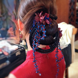 晨袍发饰配饰 新中式 水舞U2318 小众红蓝撞色仿真花朵新娘头饰个性