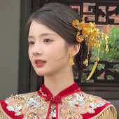 水舞U2340 古法金色牡丹流苏中式 新娘发簪发饰龙凤褂发钗秀禾发饰