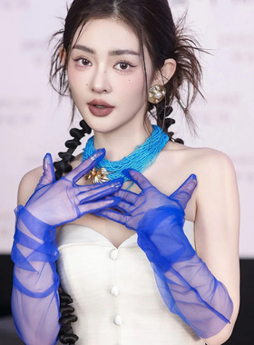 水舞N0195 纯色新娘手套婚纱走秀薄纱网纱礼仪礼服手套遮手臂袖套